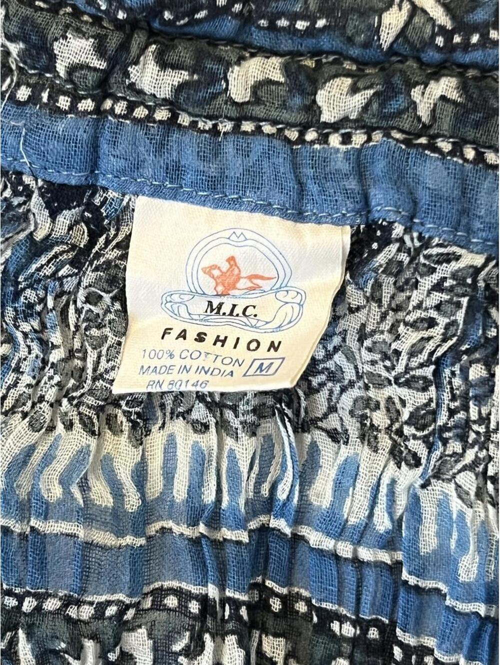Vintage Y2K Blue Boho Indian Cotton Adjustable Drawstring Maxi Skirt One Size 💙 - Picture 3 of 8